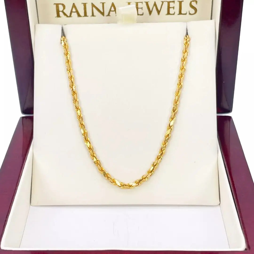 22ct Yellow Gold Solid Twisted Diamond Rope Chain Necklace 16 Inches 2.5mm Width 