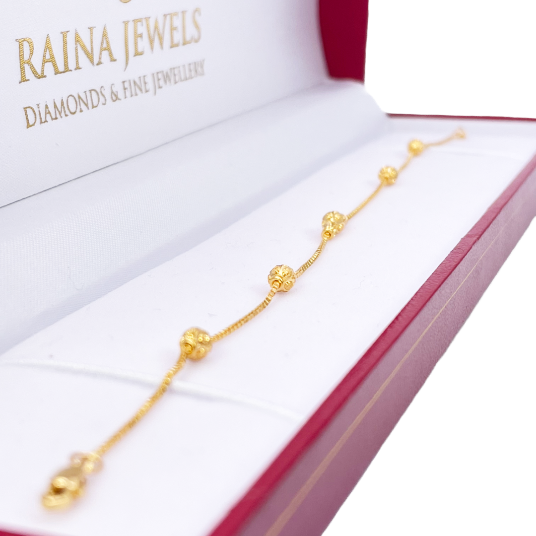 22ct Yellow Gold Diamond Cut Gold Beaded Bracelet 7.5 inches 