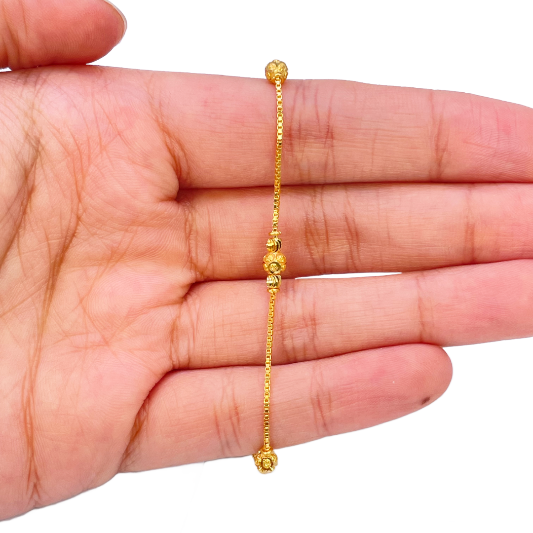22ct Yellow Gold Diamond Cut Gold Beaded Bracelet 7.5 inches 