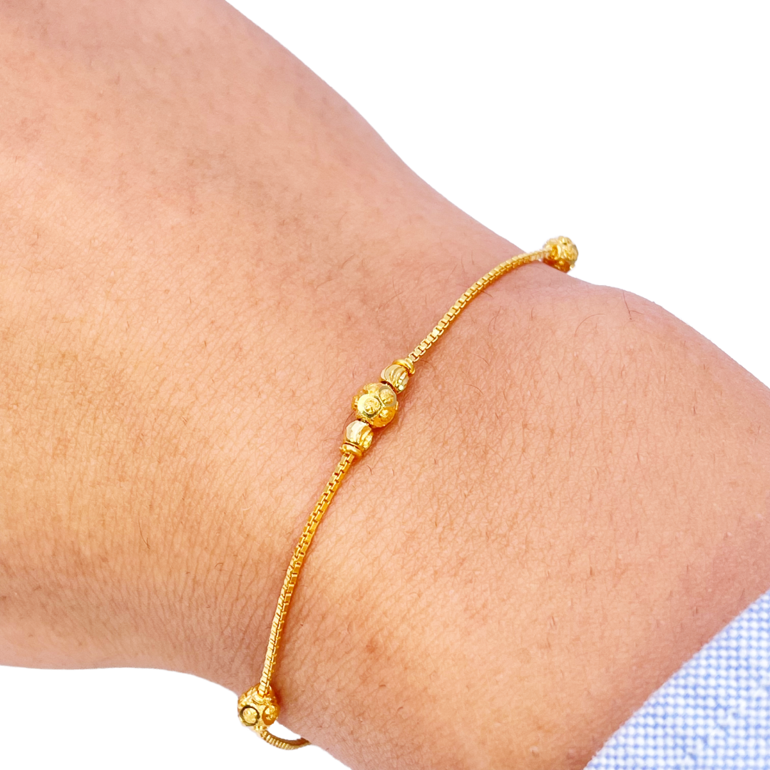 22ct Yellow Gold Diamond Cut Gold Beaded Bracelet 7.5 inches 