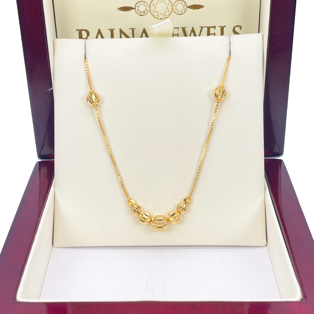 22ct Yellow Gold Shiny Diamond Cut Gold Ball Beaded Necklace 19 Inches