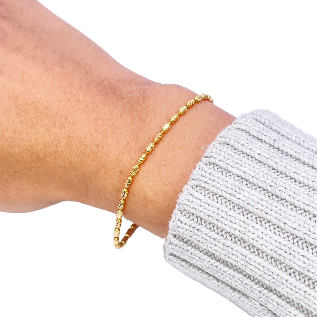 22ct Yellow Gold High Polished Diamond Cut Beaded Link Bracelet 7 Inches