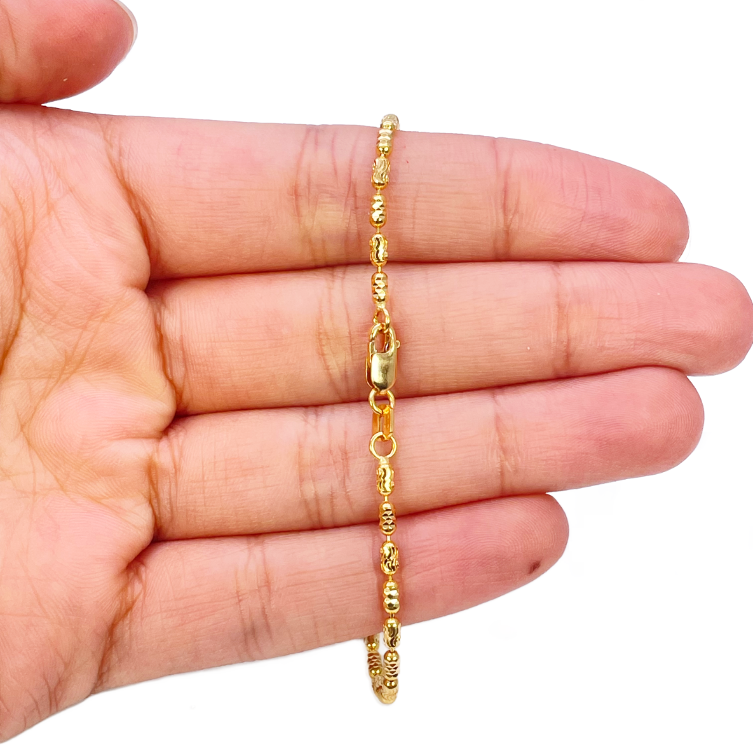 22ct Yellow Gold High Polished Diamond Cut Beaded Link Bracelet 7 Inches