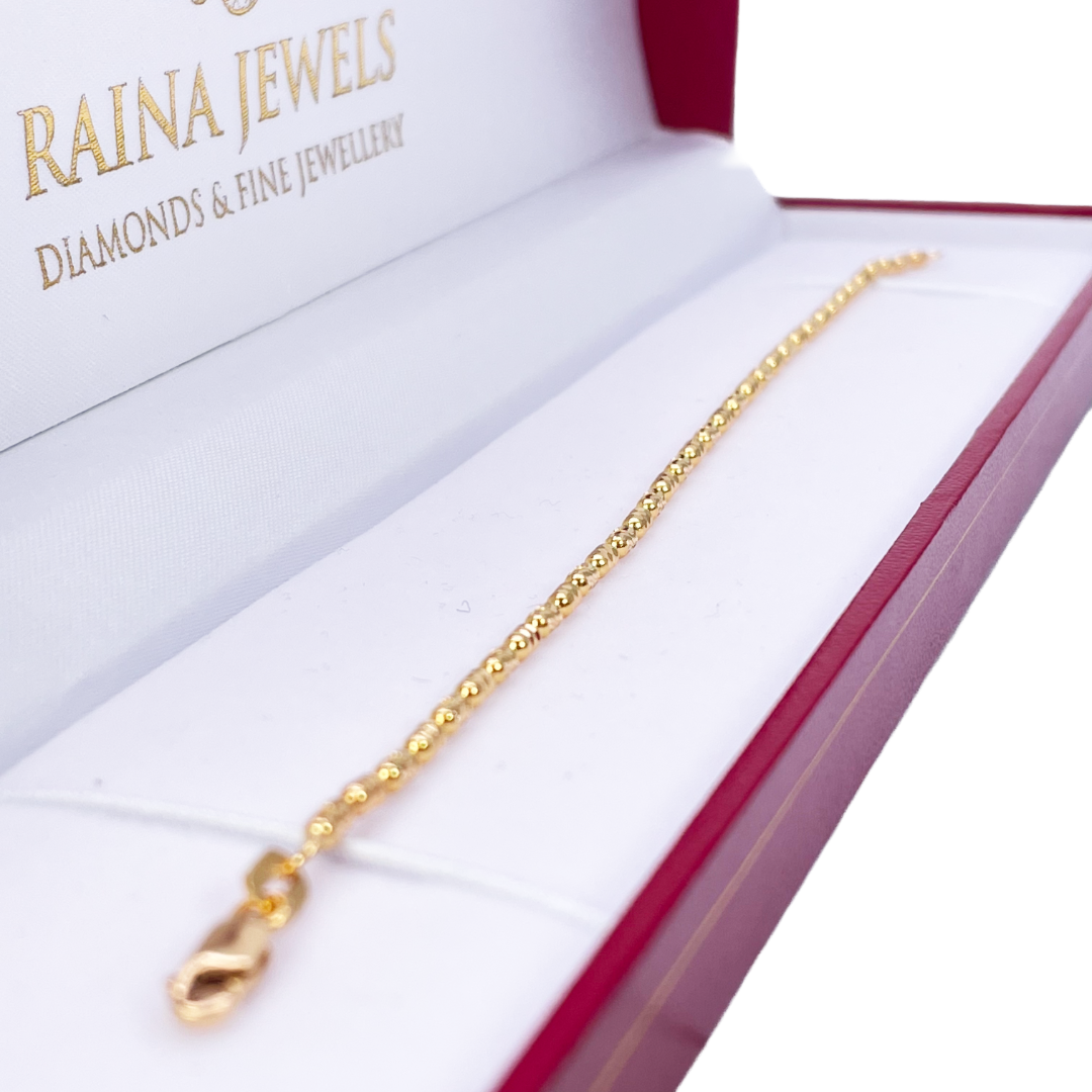 22ct Yellow Gold High Polished Diamond Cut Beaded Link Bracelet 7 Inches