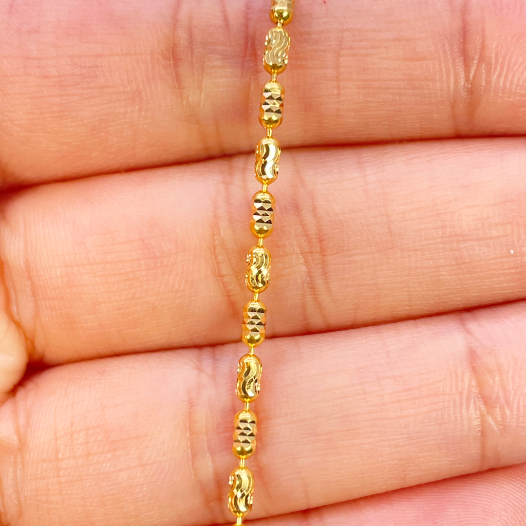 22ct Yellow Gold High Polished Diamond Cut Beaded Link Bracelet 7 Inches