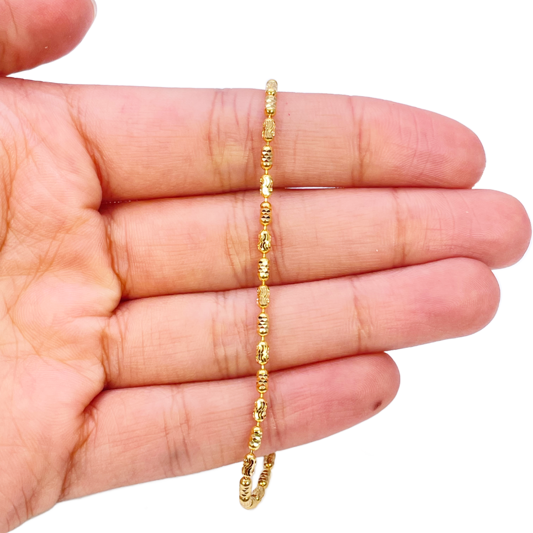 22ct Yellow Gold High Polished Diamond Cut Beaded Link Bracelet 7 Inches