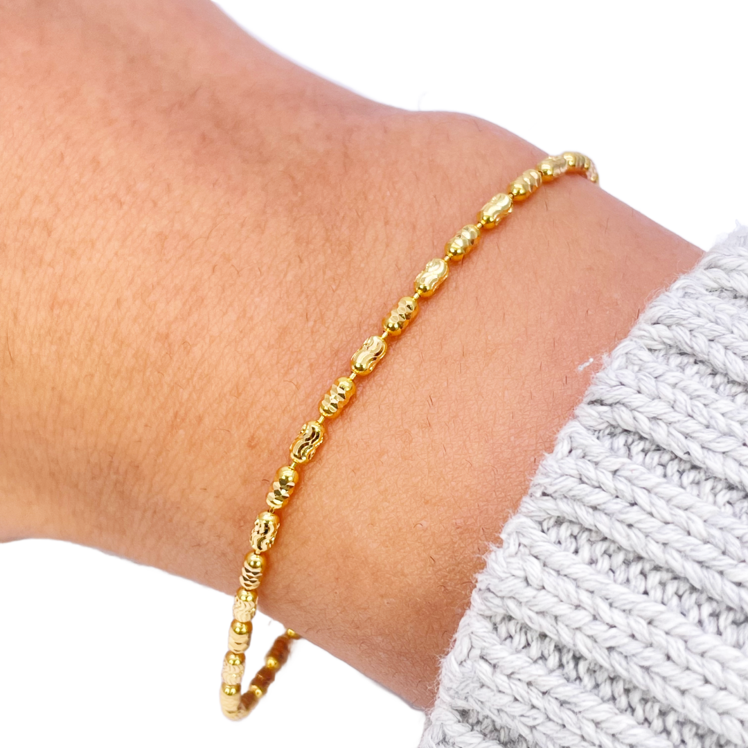 22ct Yellow Gold High Polished Diamond Cut Beaded Link Bracelet 7 Inches