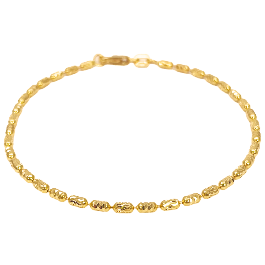 22ct Yellow Gold High Polished Diamond Cut Beaded Link Bracelet 7 Inches