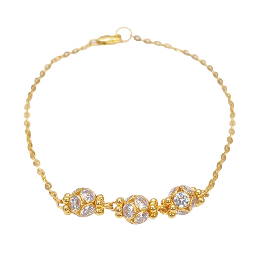 22ct Yellow Gold Sparkly Cubic Zirconia Glitter Ball Ladies Bracelet 7 inches