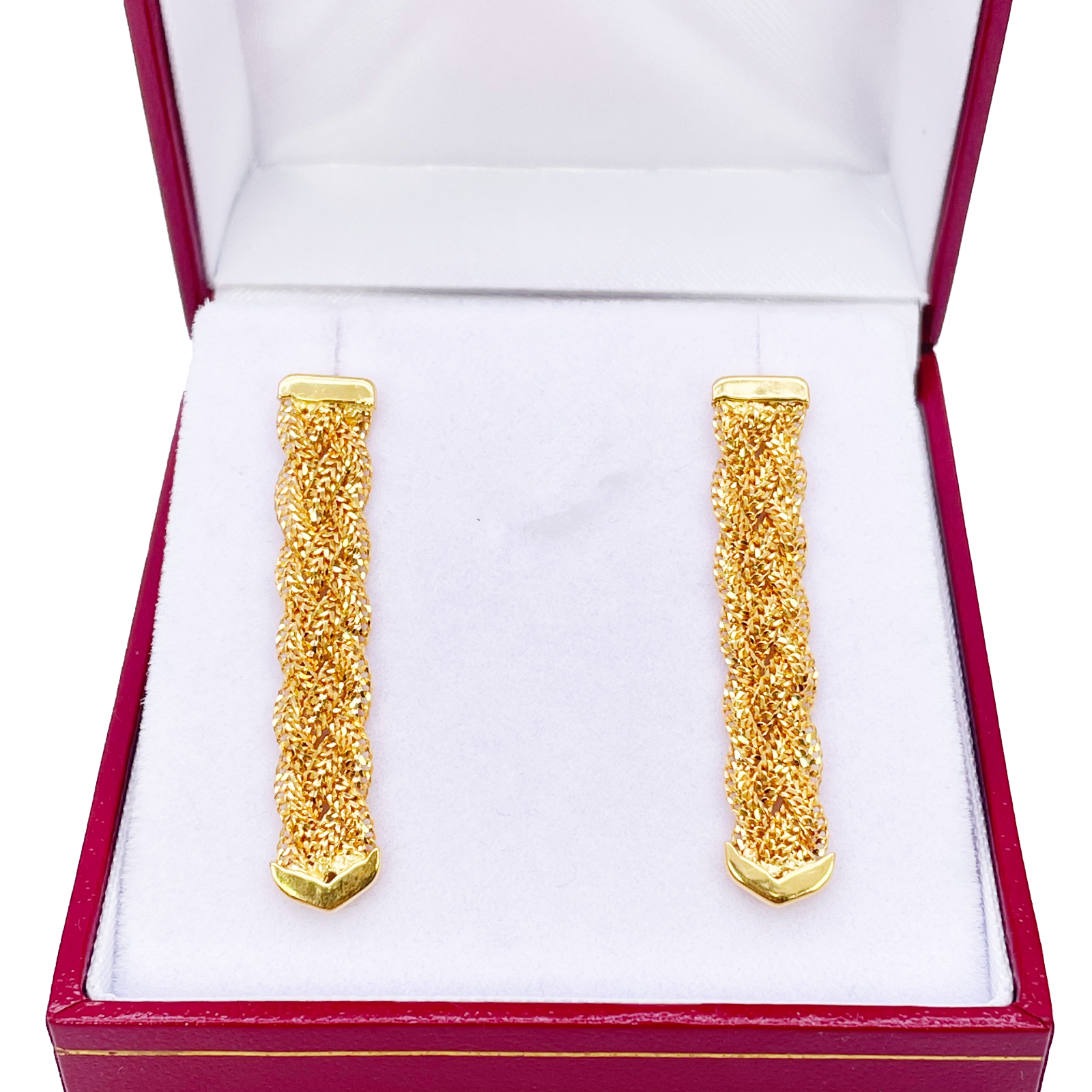 22ct Gold Filigree Earrings Braided Drop Studs 38x6.5mm 