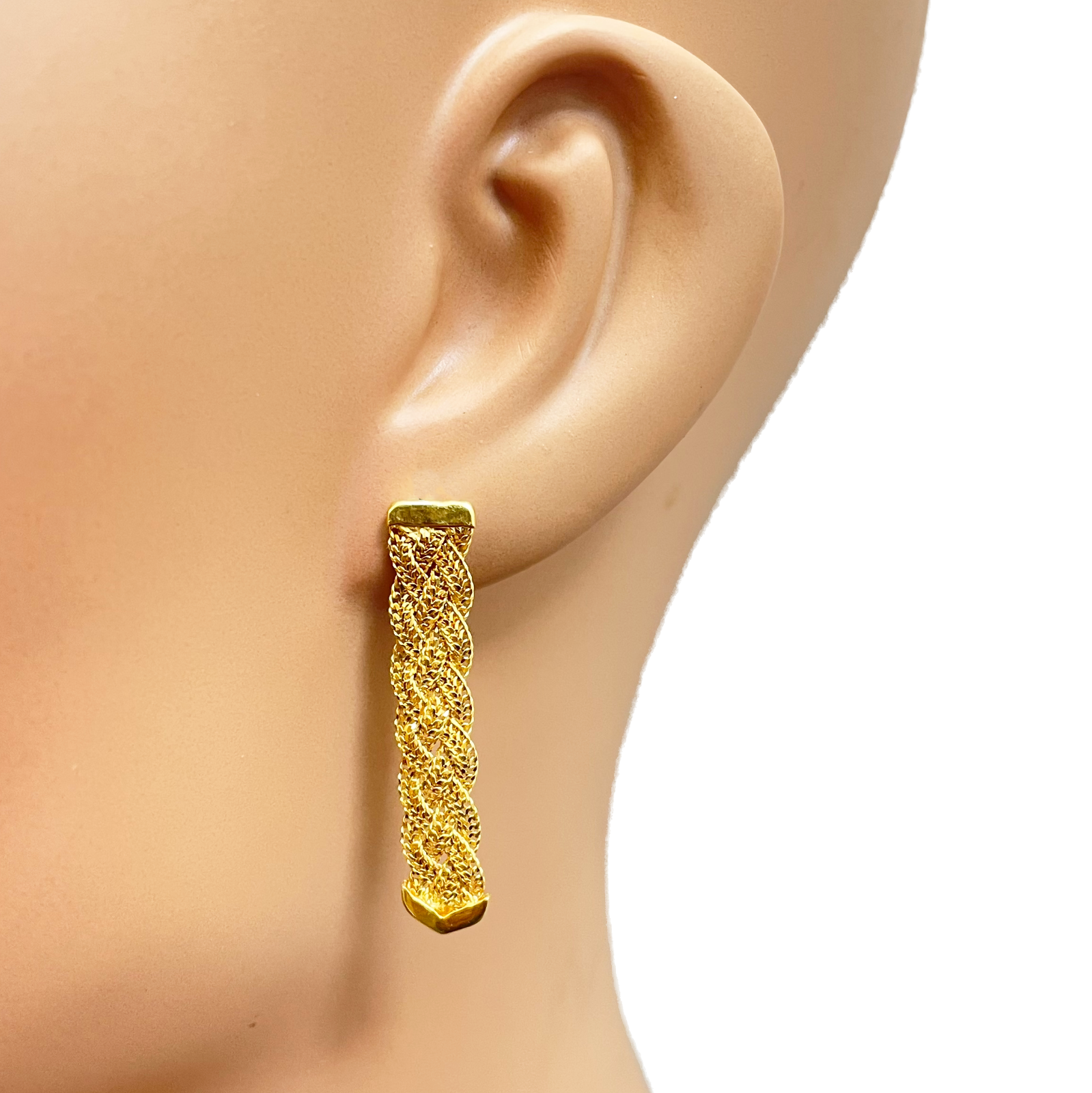 22ct Gold Filigree Earrings Braided Drop Studs 38x6.5mm 