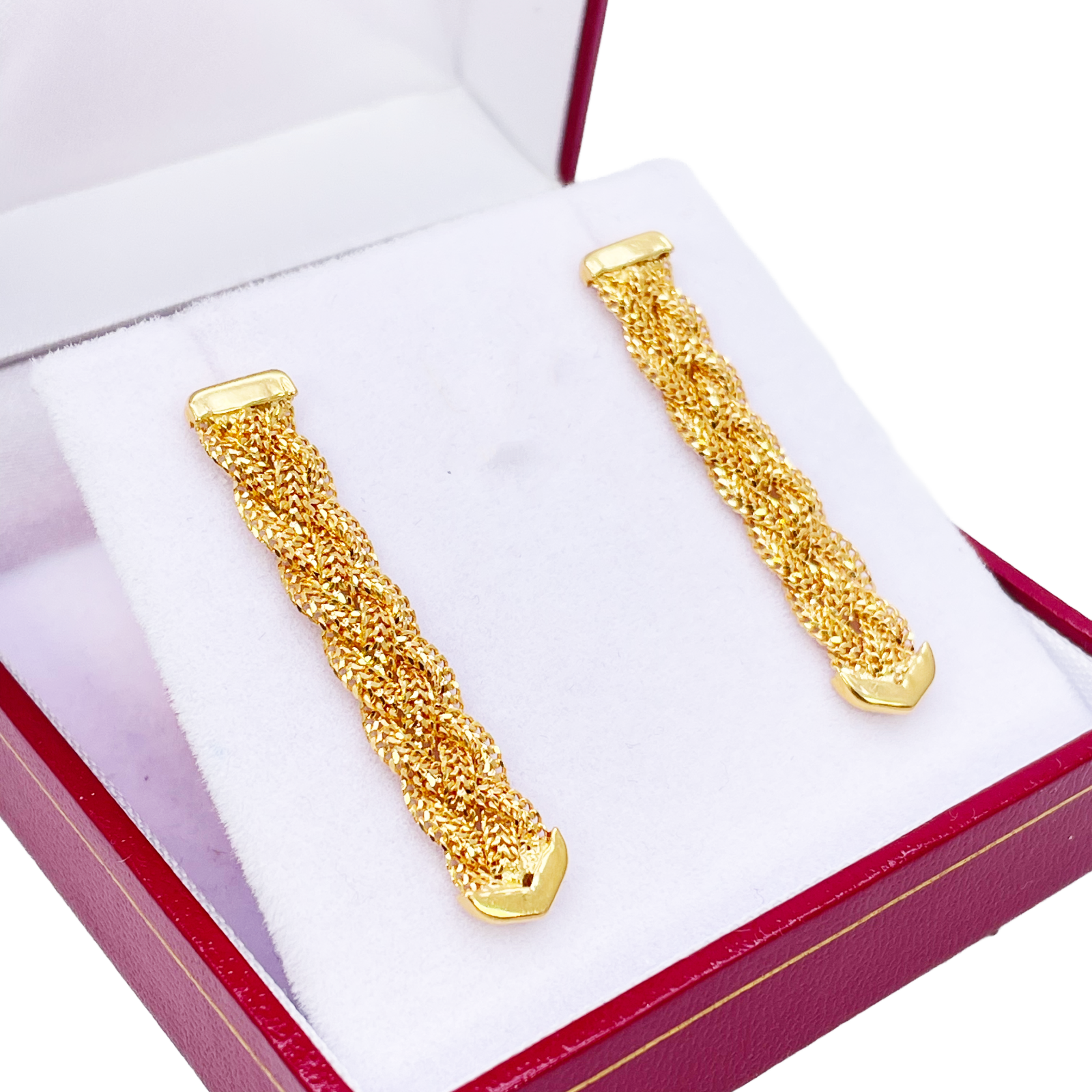 22ct Gold Filigree Earrings Braided Drop Studs 38x6.5mm 