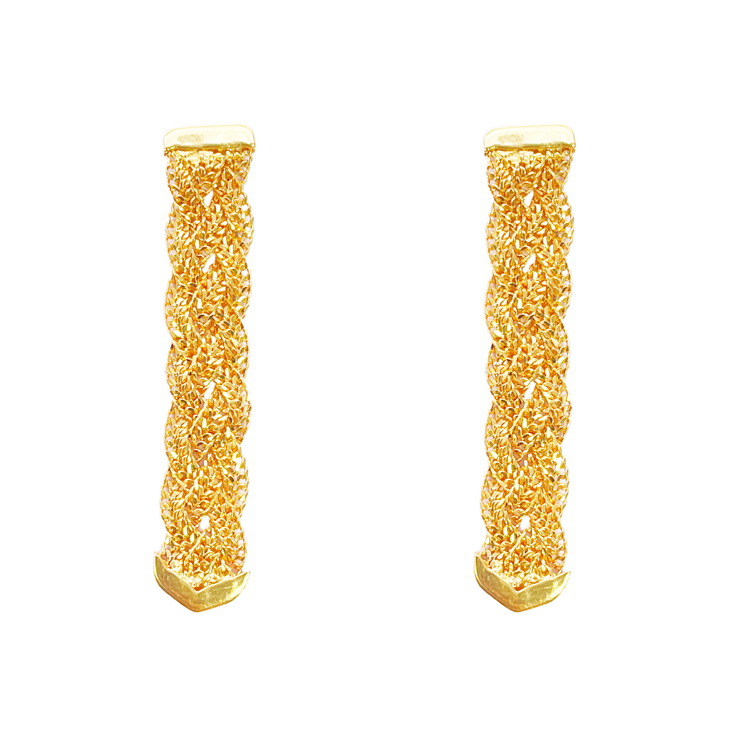 22ct Gold Filigree Earrings Braided Drop Studs 38x6.5mm 