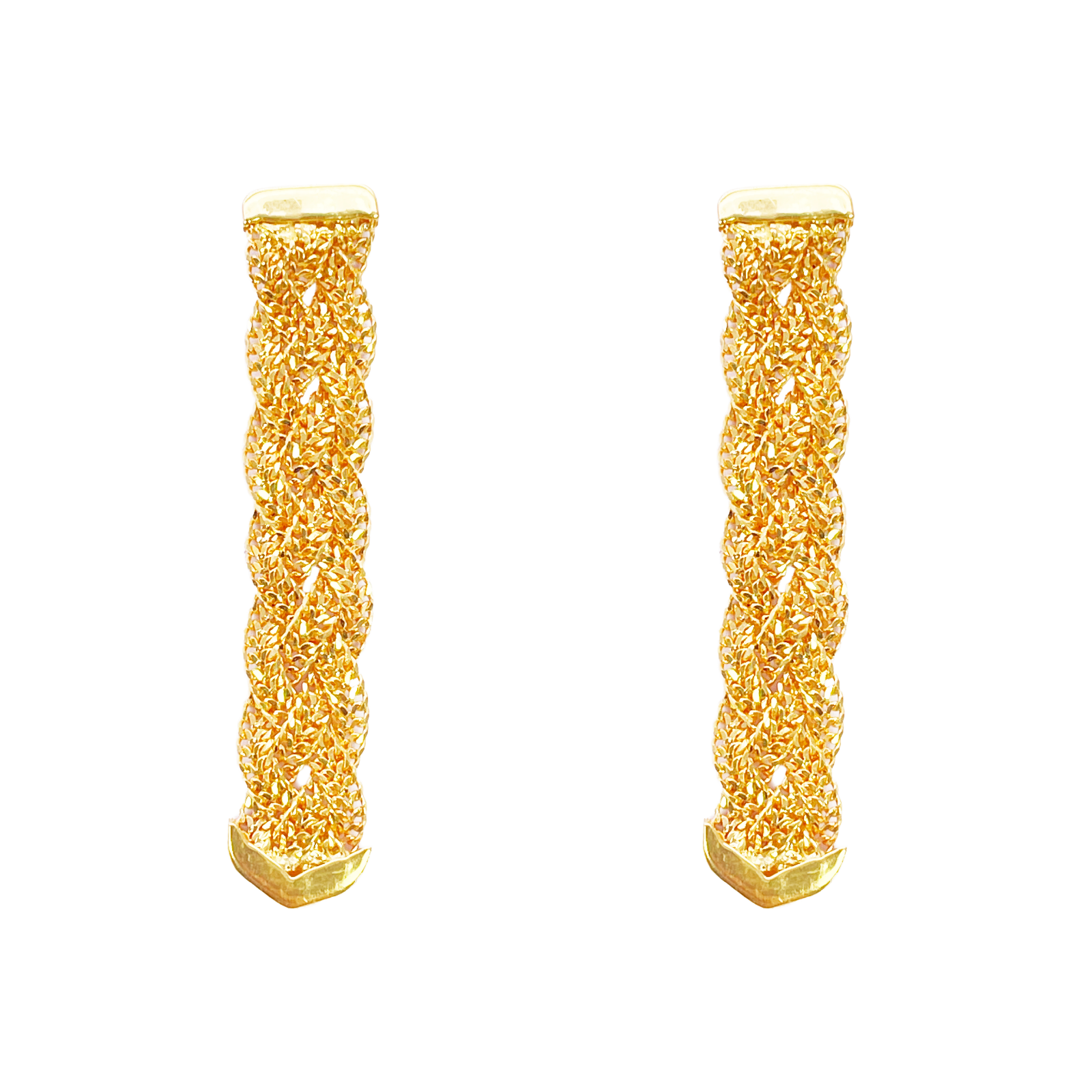 22ct Gold Filigree Earrings Braided Drop Studs 38x6.5mm 