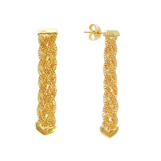 22ct Gold Filigree Earrings Braided Drop Studs 38x6.5mm 
