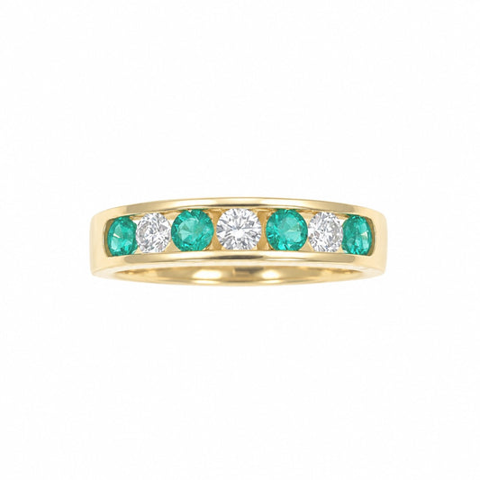 18ct Yellow Gold Natural Emerald & Diamond Channel Band 0.70ct