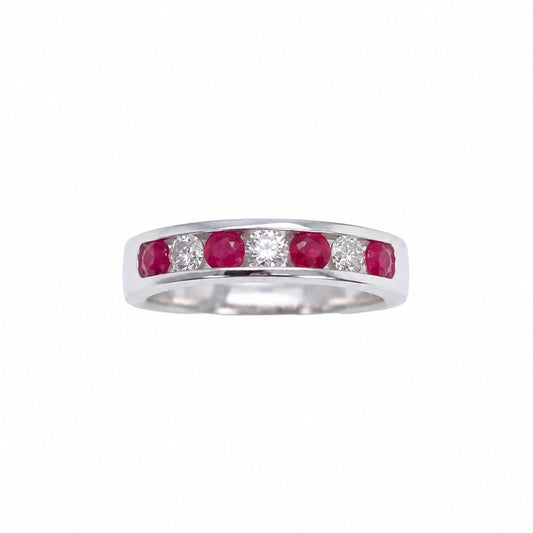 18ct White Gold Natural Ruby & Diamond Channel Band 0.85ct