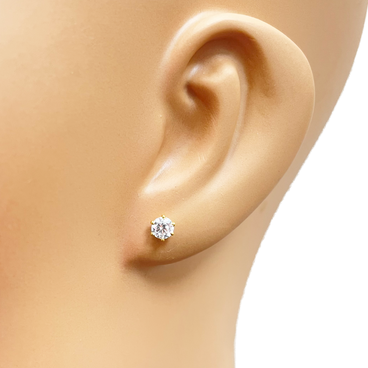 22ct Yellow Gold Six Claw Prong Small Children's Earrings 4.5mm Width