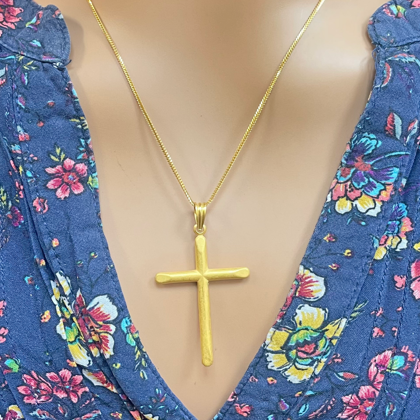 22ct Yellow Gold Lightweight Matt Cross Pendant 44mm Length 25mm Width