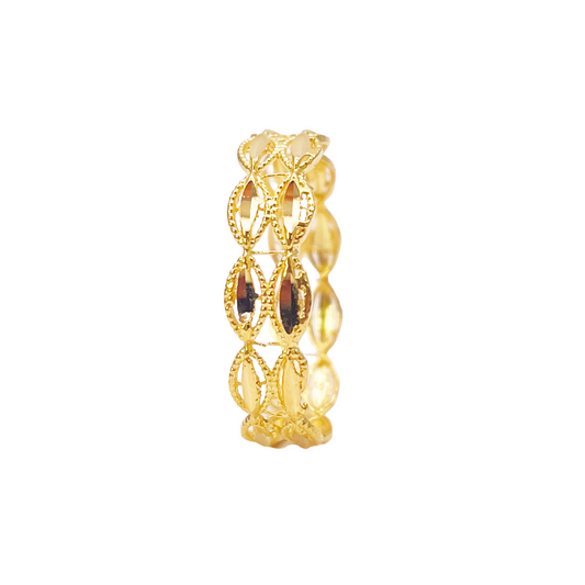 22ct Yellow Gold Beautiful High Polished Two Row Milgrain Leaf Design Ring