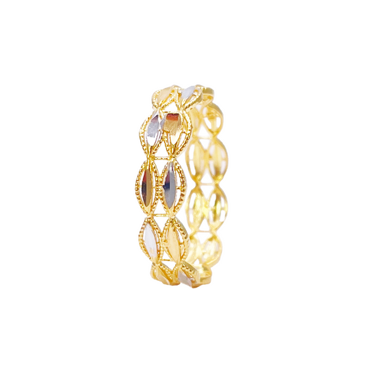 22ct Yellow Gold Beautiful Two Tone High Polished Milgrain Leaf Design Ring