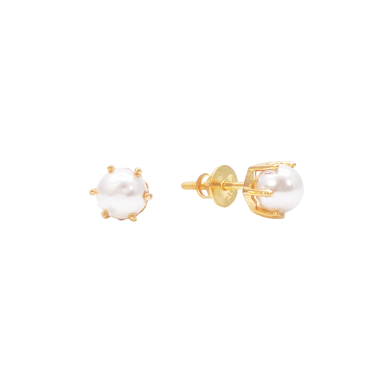 22ct Yellow Gold Six Claw Elegant Round Pearl Stud Earrings 4.5mm