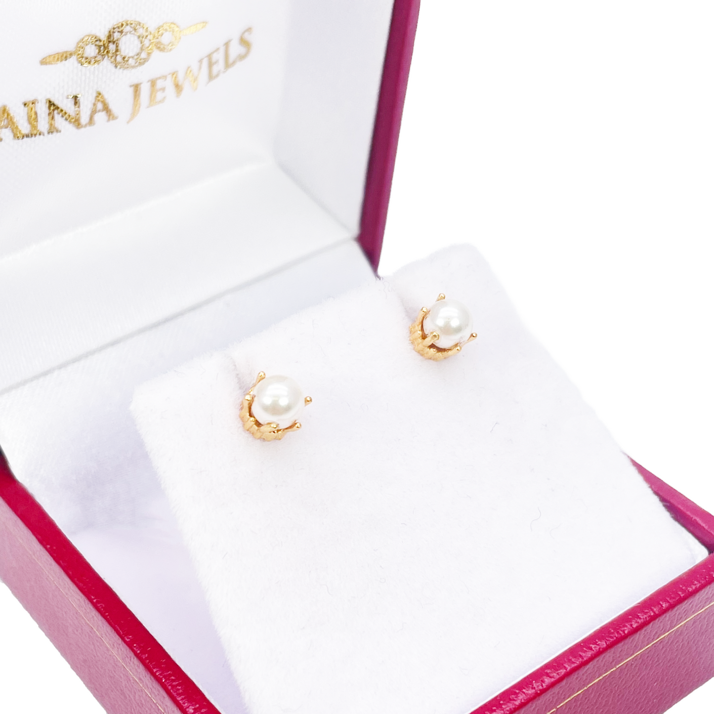 22ct Yellow Gold Six Claw Elegant Round Pearl Stud Earrings 4.5mm