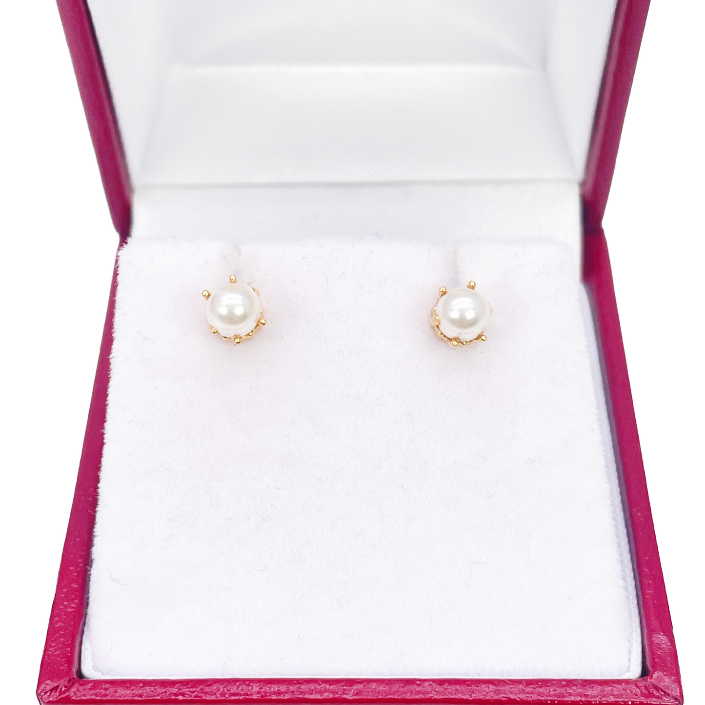 22ct Yellow Gold Six Claw Elegant Round Pearl Stud Earrings 4.5mm