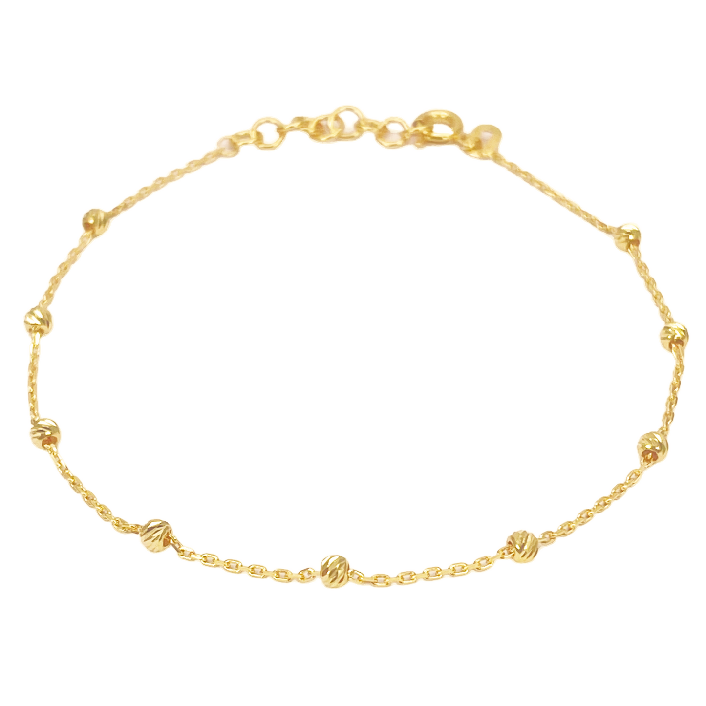 22ct Yellow Gold Diamond Cut Nine Beaded Chain Link Bracelet 7.5 Inches