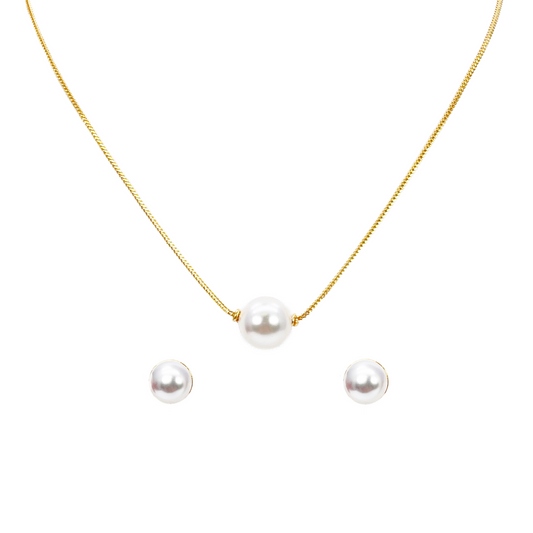 22ct Yellow Gold Beautiful Ladies Pearl  16 Inch Necklace & Stud Earrings Set