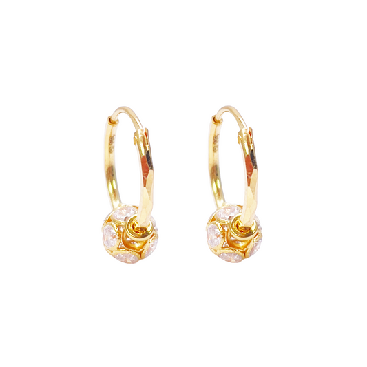 22ct Yellow Gold Diamond Cut Cubic Zirconia Sparkly Ball Hoop Huggie Earrings 11mm Diameter