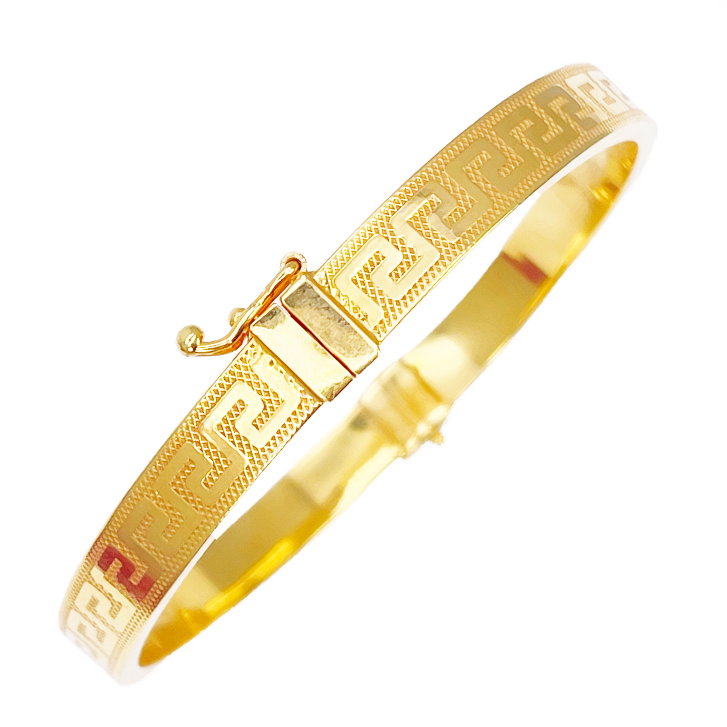 22ct Yellow Gold Greek Key High Polished Textured Bangle Bracelet Inside Diameter: 2.2 Inches