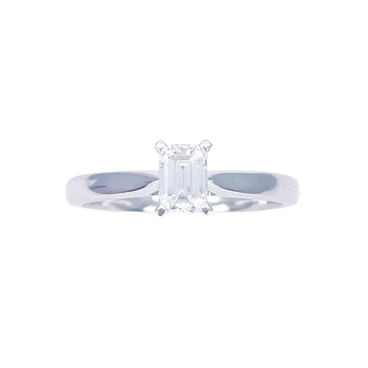 Emerald Cut Natural Diamond Solitaire Engagement Ring 0.50ct GIA Certified