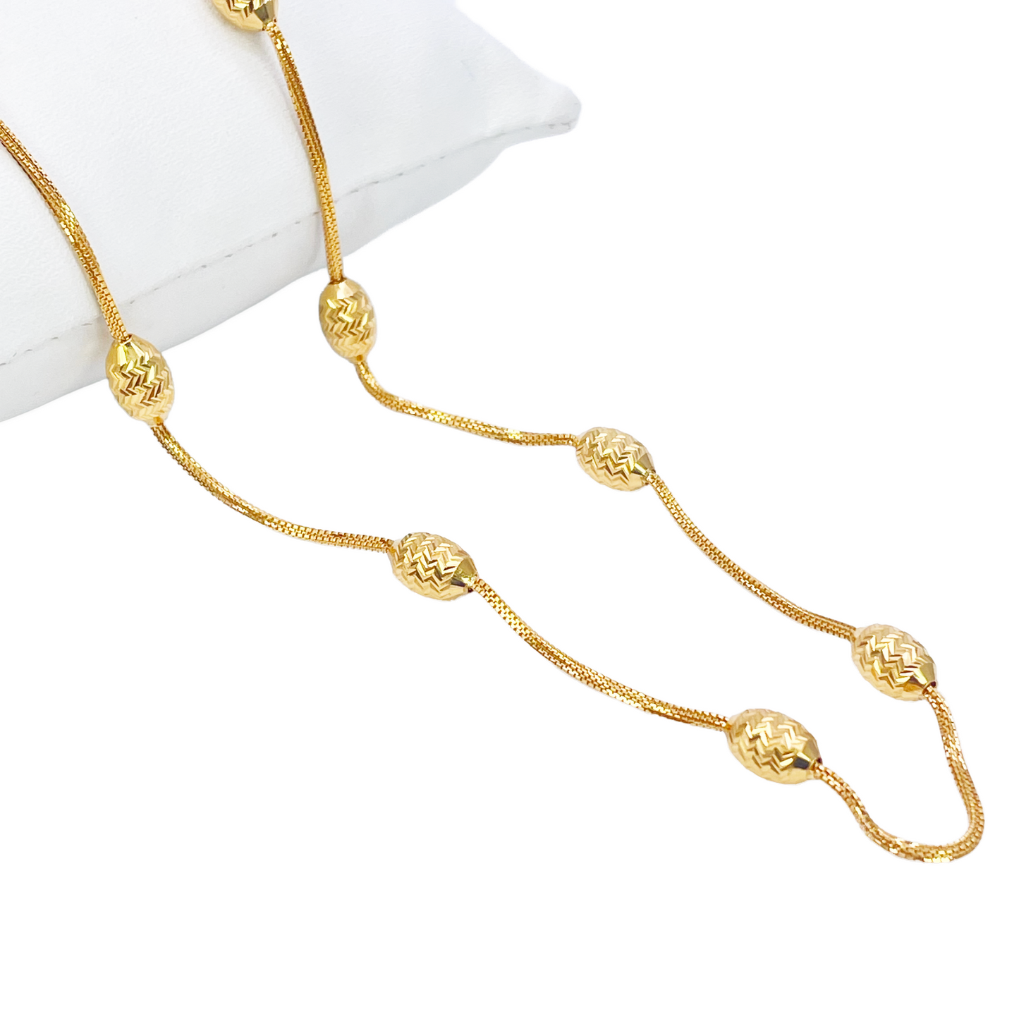 22ct Yellow Gold Diamond Cut Beaded Slip-On Necklace & Matching Drop Earrings