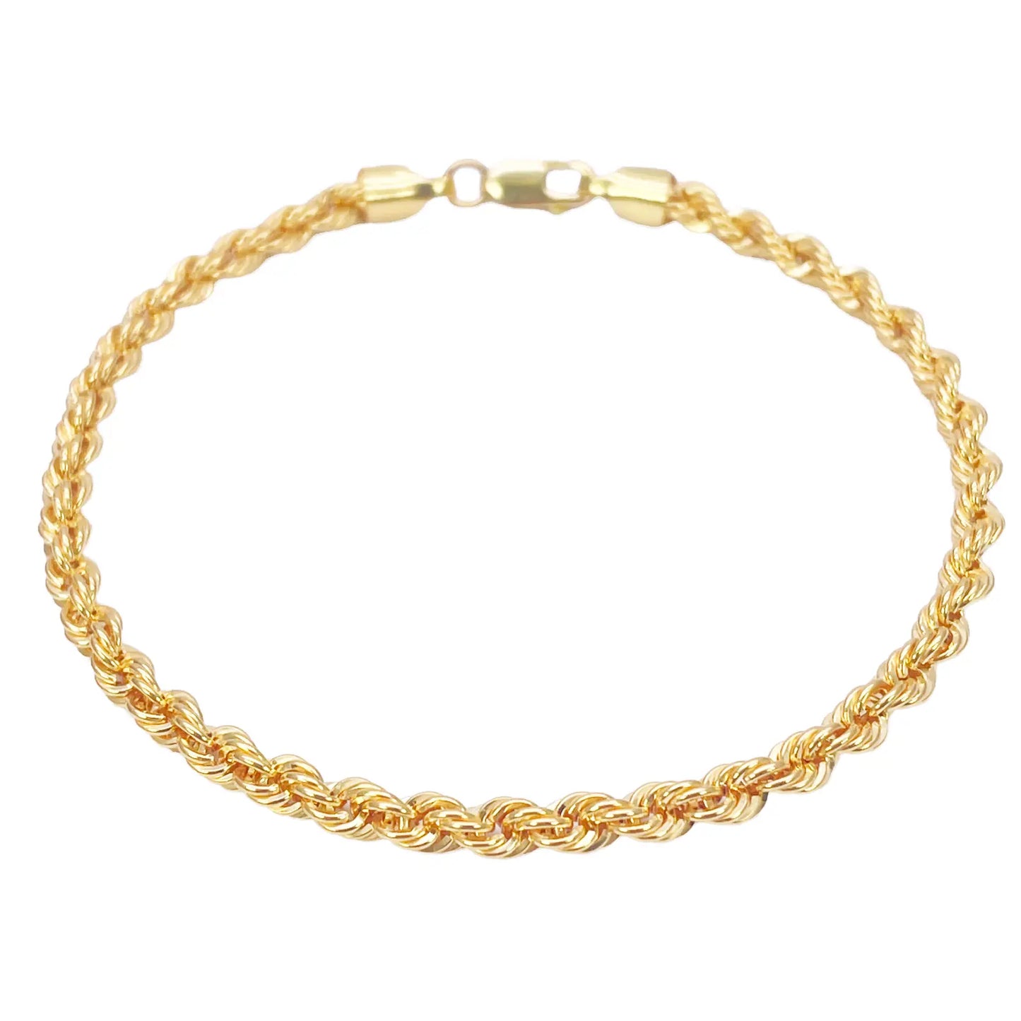 22ct Yellow Gold Lightweight Rope Chain High Polished Plain Bracelet 7 Inches 