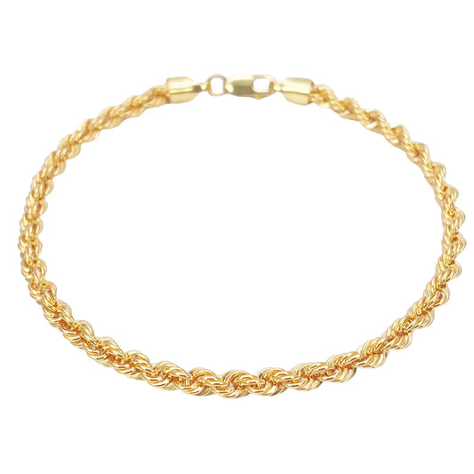 22ct Yellow Gold Lightweight Rope Chain High Polished Plain Bracelet 7 Inches 