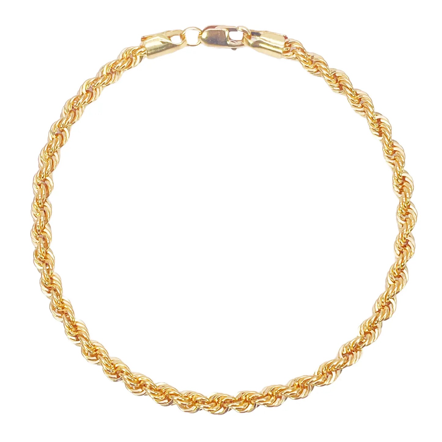 22ct Yellow Gold Lightweight Rope Chain High Polished Plain Bracelet 7 Inches 