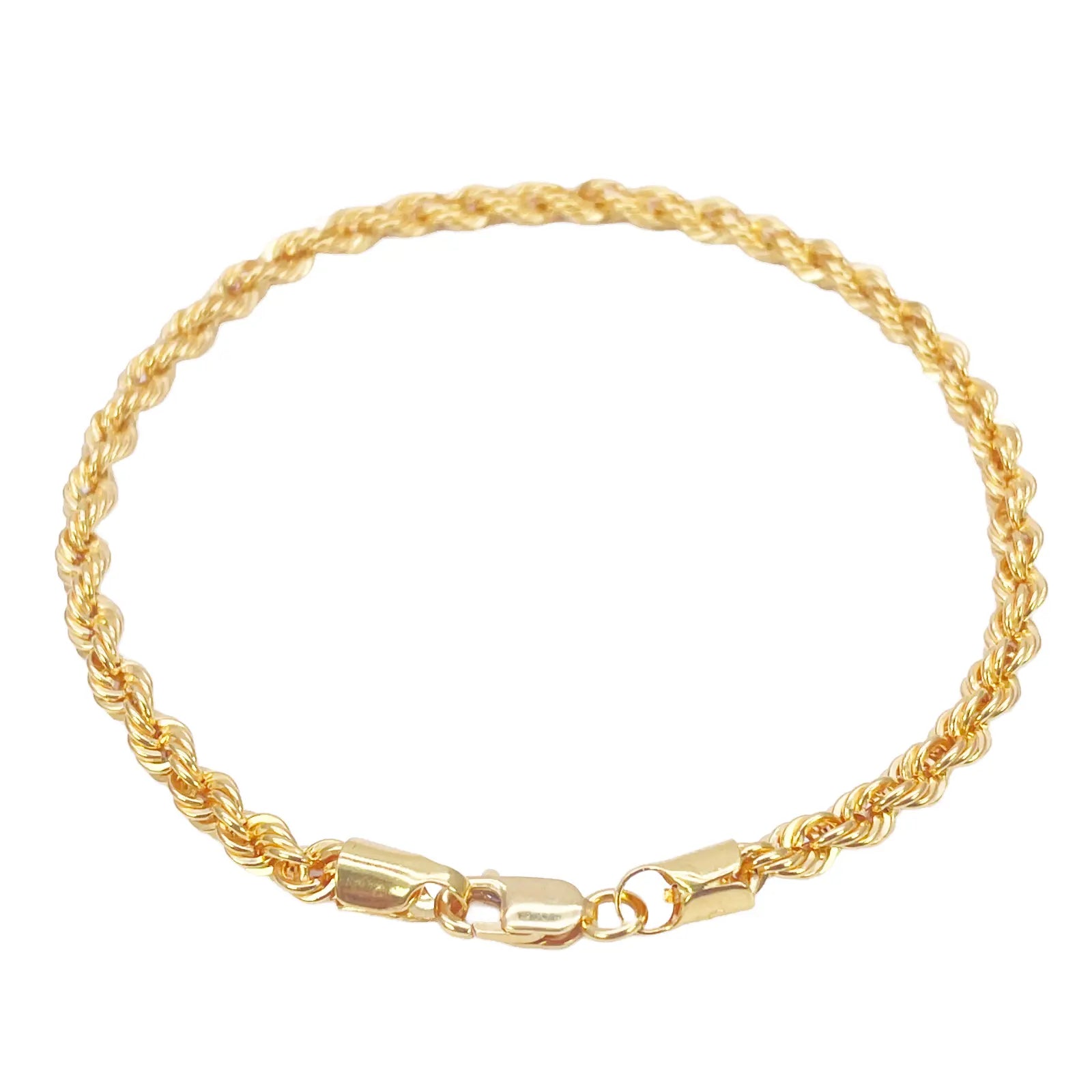 22ct Yellow Gold Lightweight Rope Chain High Polished Plain Bracelet 7 Inches 