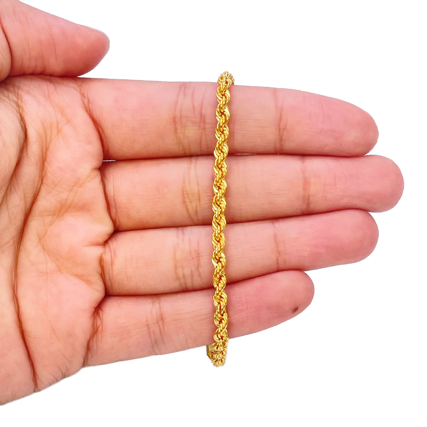 22ct Yellow Gold Lightweight Rope Chain High Polished Plain Bracelet 7 Inches 