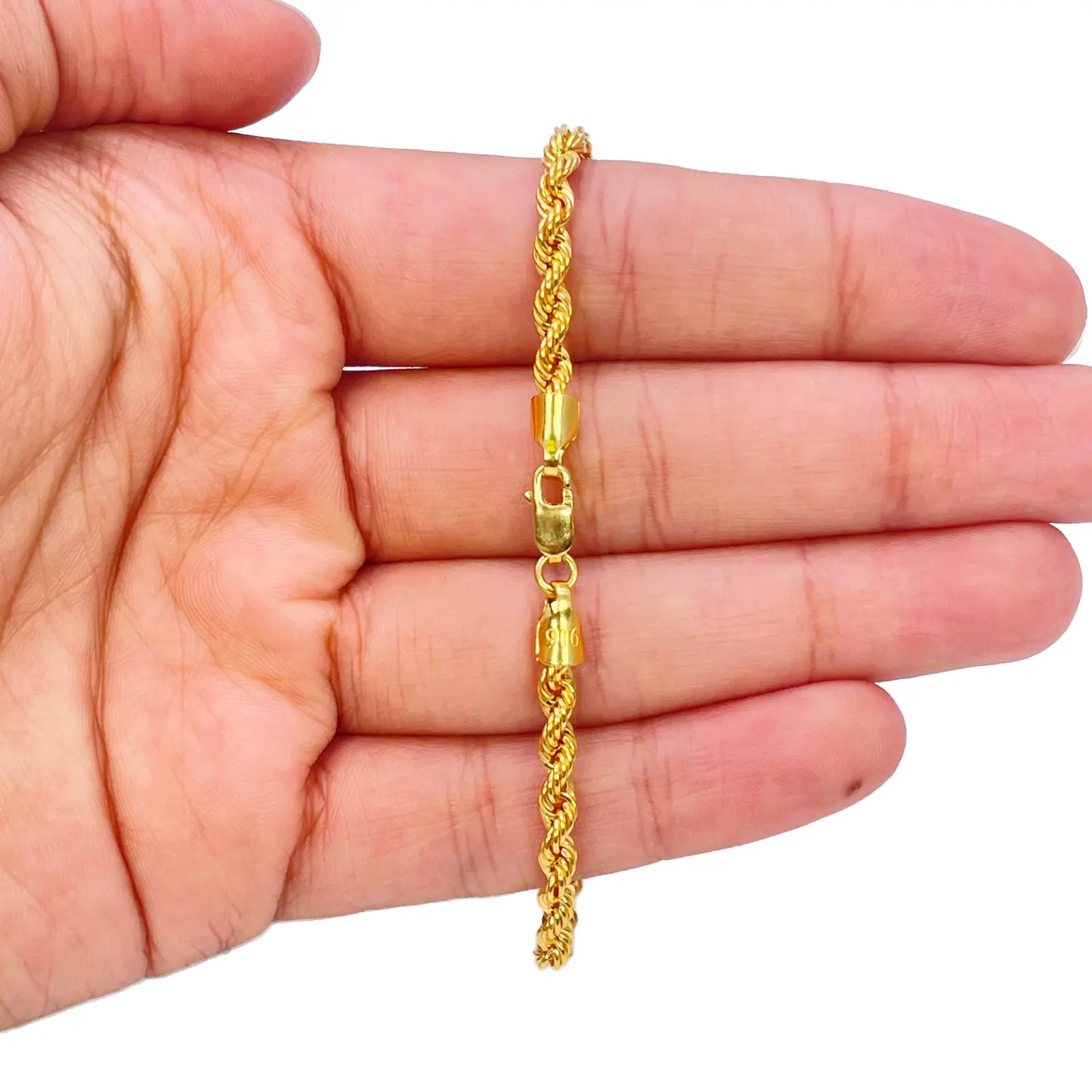 22ct Yellow Gold Lightweight Rope Chain High Polished Plain Bracelet 7 Inches 