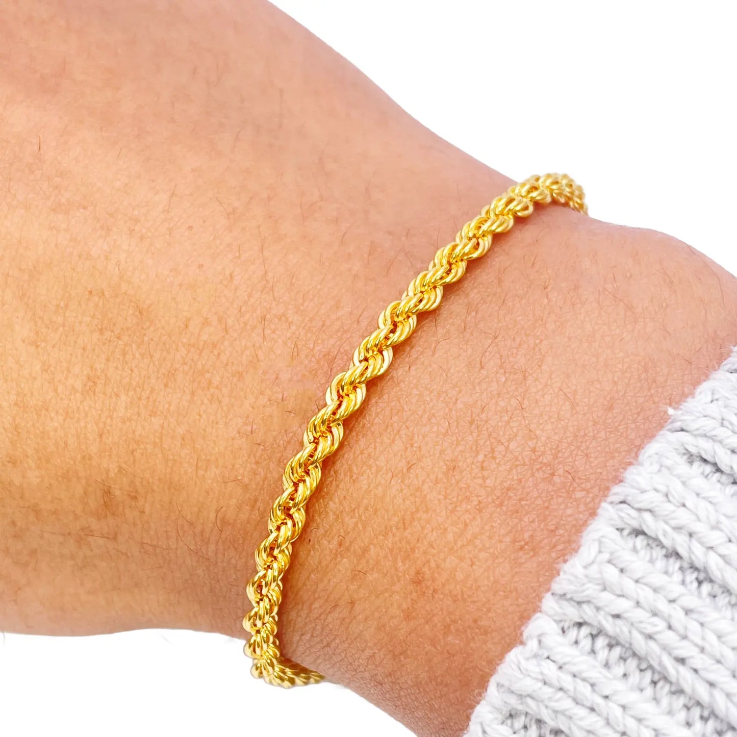 22ct Yellow Gold Lightweight Rope Chain High Polished Plain Bracelet 7 Inches 