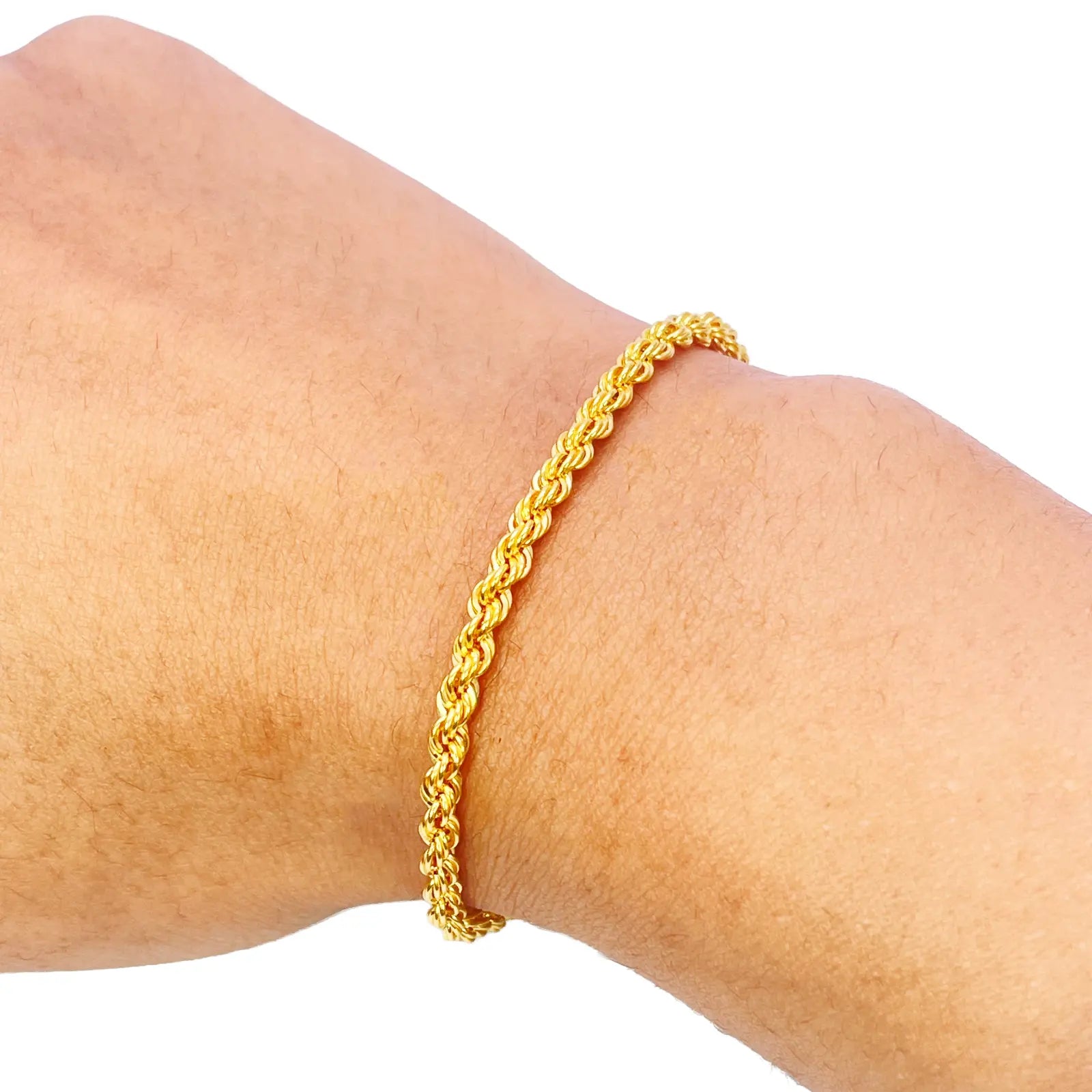 22ct Yellow Gold Lightweight Rope Chain High Polished Plain Bracelet 7 Inches 
