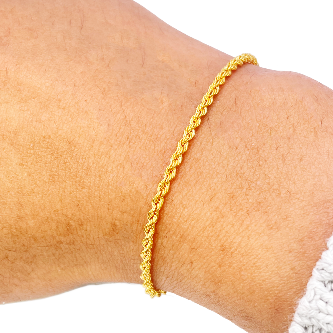22ct Gold Rope Chain Bracelet Lightweight 7 Inches 2.2 mm 