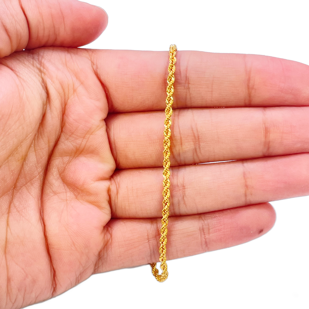 22ct Gold Rope Chain Bracelet Lightweight 7 Inches 2.2 mm 