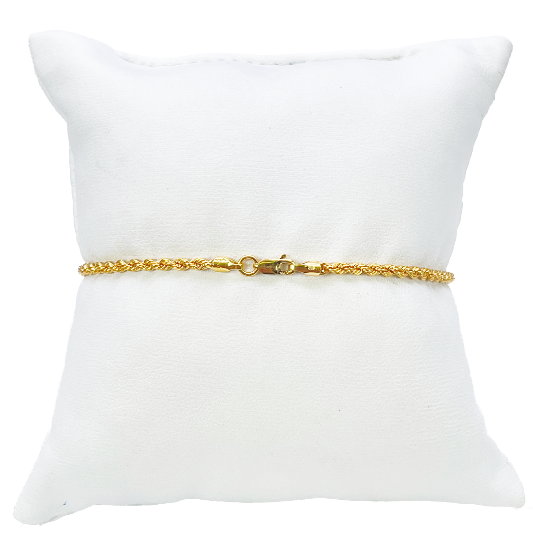 22ct Gold Rope Chain Bracelet Lightweight 7 Inches 2.2 mm 