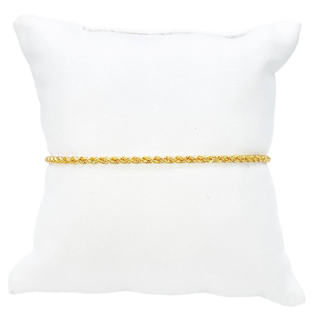 22ct Gold Rope Chain Bracelet Lightweight 7 Inches 2.2 mm 