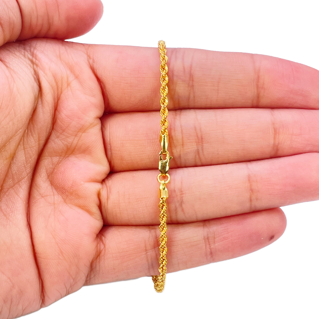 22ct Gold Rope Chain Bracelet Lightweight 7 Inches 2.2 mm 