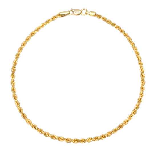 22ct Gold Rope Chain Bracelet Lightweight 7 Inches 2.2 mm
