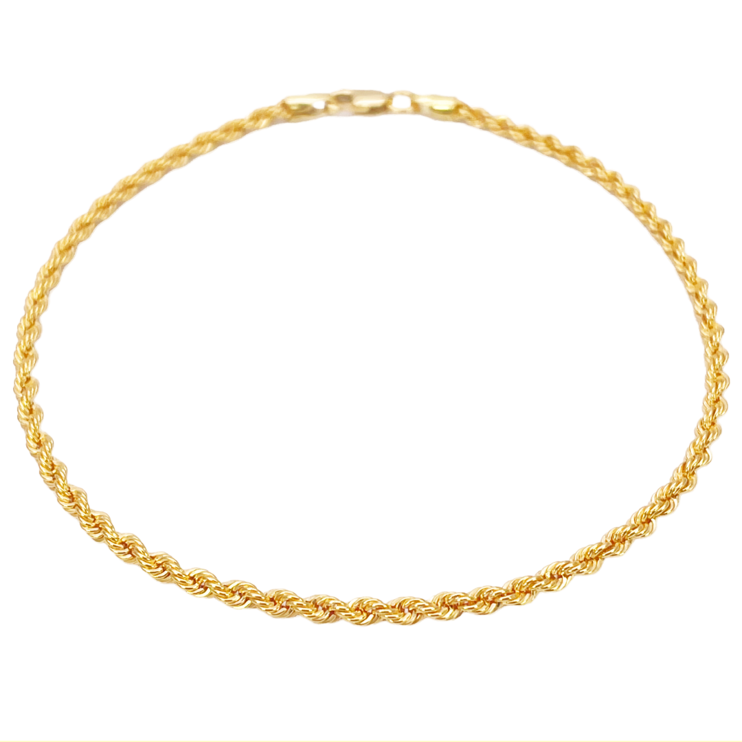 22ct Gold Rope Chain Bracelet Lightweight 7 Inches 2.2 mm 
