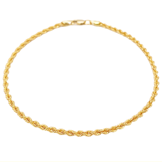22ct Gold Rope Chain Bracelet Lightweight 7 Inches 2.2 mm 
